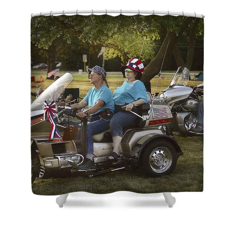 Fourth Of July Shower Curtain featuring the photograph Green Sunglasses by John Hansen