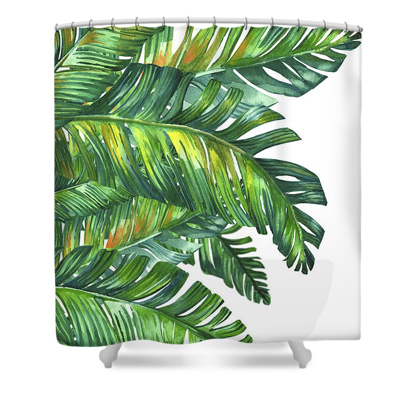 Tropical Leaves Shower Curtain featuring the painting Green Tropic by Mark Ashkenazi