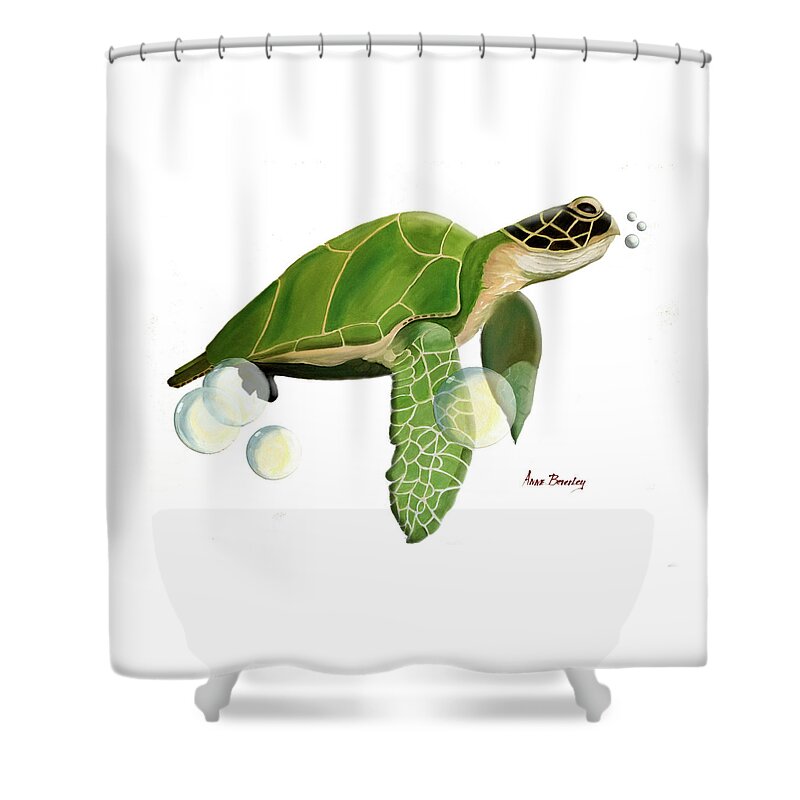 Green Turtle Shower Curtain featuring the painting Green Turtle by Anne Beverley-Stamps