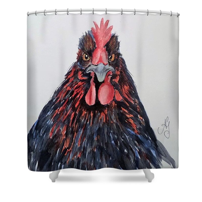 Rooster Shower Curtain featuring the painting Gregory Peck by Anne Gardner