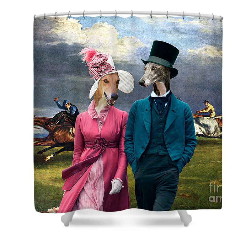 Greyhound Shower Curtain featuring the painting Greyhound Art Canvas Print - Derby in Epsom by Sandra Sij