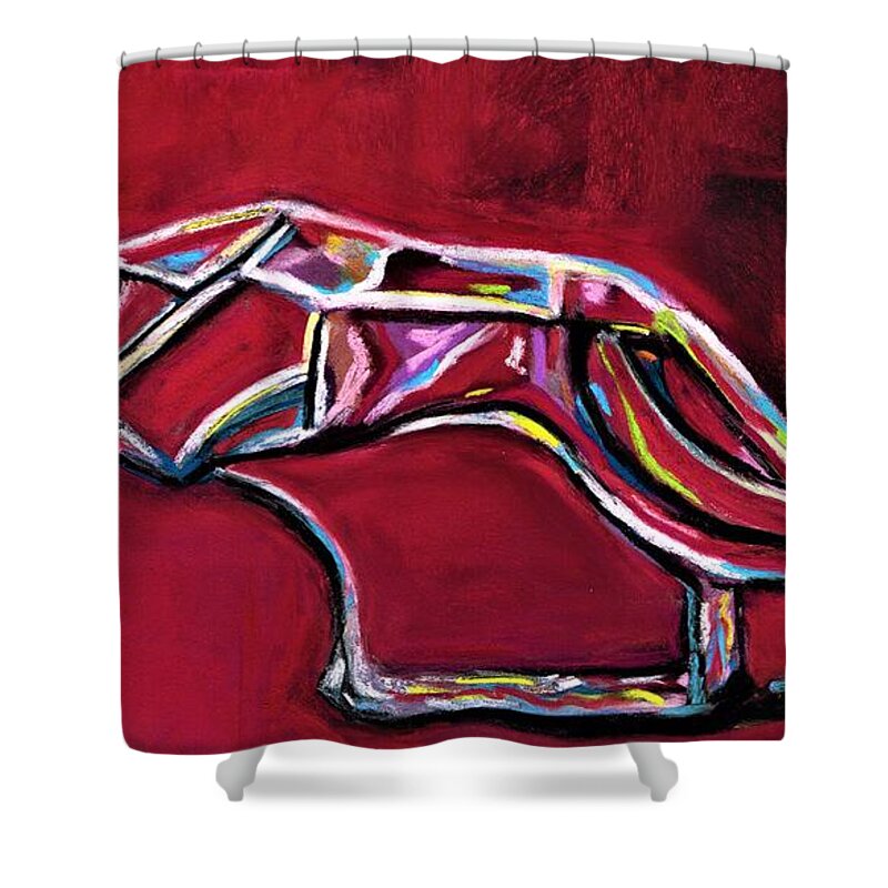Greyhound Shower Curtain featuring the painting Greyhound Glass Figurine by Frances Marino