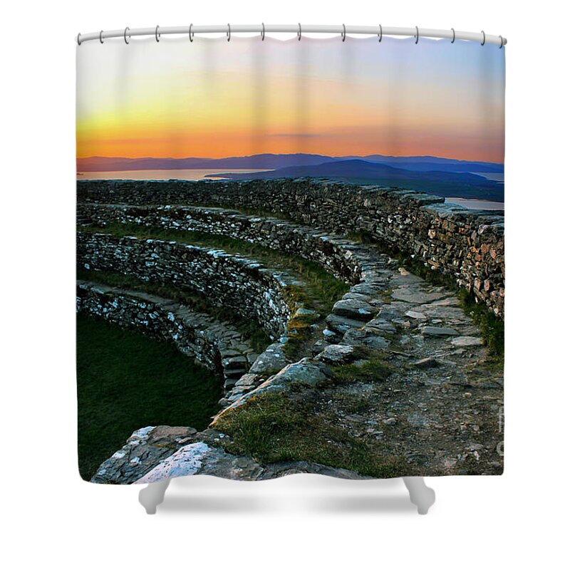 Sunset Shower Curtain featuring the photograph Grianan Fort At Dusk by Nina Ficur Feenan
