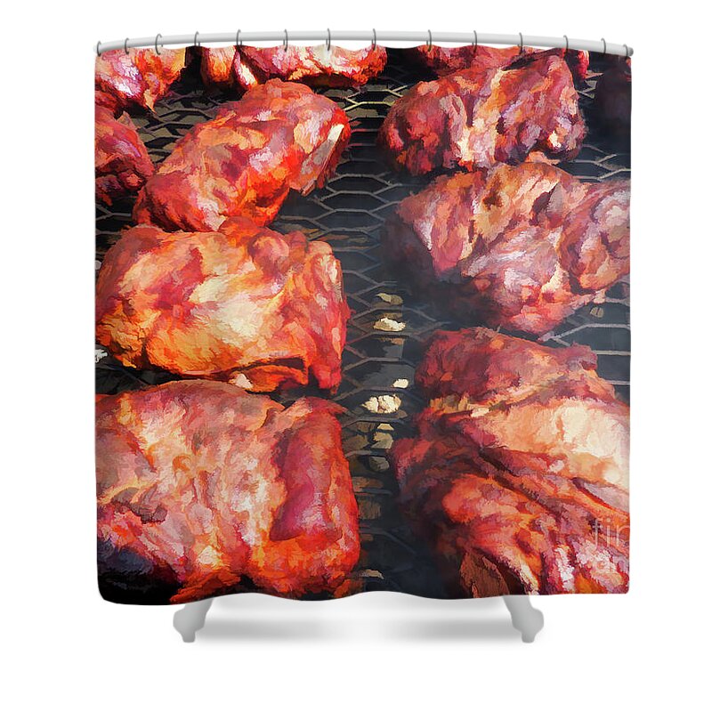 Grilled Pork On The Grill Shower Curtain featuring the painting Grilled pork on the grill 2 by Jeelan Clark