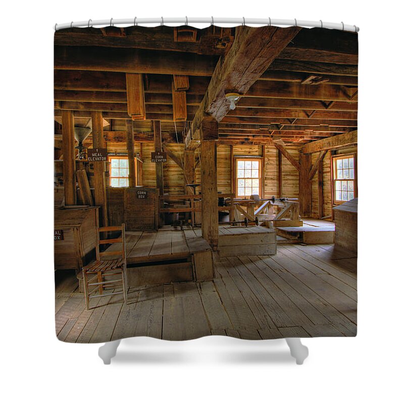 Alvin York Mill Shower Curtain featuring the photograph Grist Mill Interior by Harold Stinnette