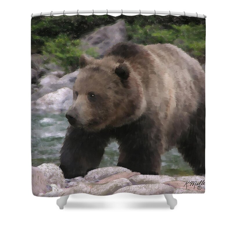 Bear Shower Curtain featuring the pastel Grizzly Bear by Kathie Miller