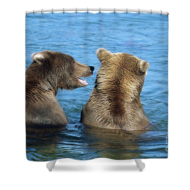 00340360 Shower Curtain featuring the photograph Grizzly Bear Talk by Yva Momatiuk and John Eastcott