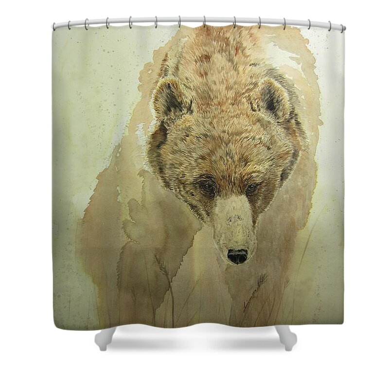 Grizzly Shower Curtain featuring the painting Grizzly Bear1 by Laurianna Taylor
