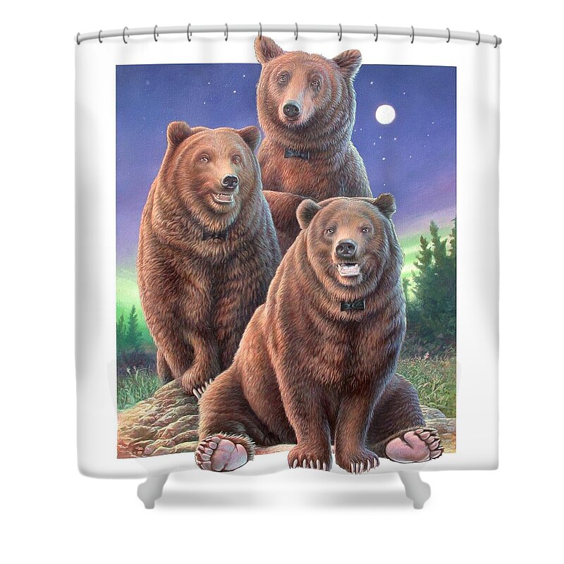 Grizzly Shower Curtain featuring the painting Grizzly Bears in starry night by Hans Droog