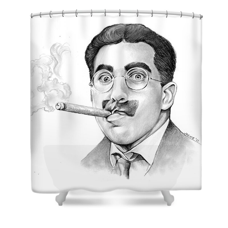 Groucho Marx Shower Curtain featuring the drawing Groucho by Greg Joens