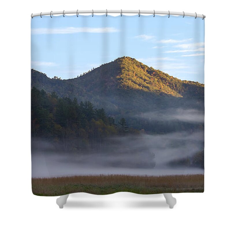 Mountains Shower Curtain featuring the photograph Ground Fog in Cataloochee Valley - October 12 2016 by D K Wall