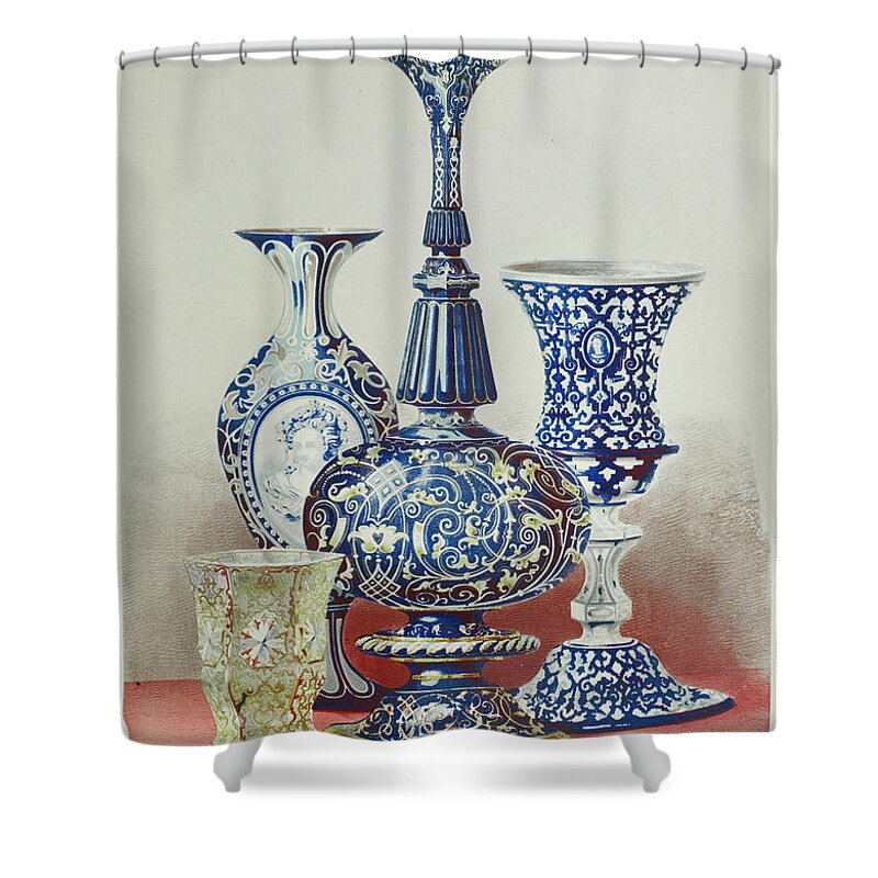 1800s Shower Curtain featuring the painting Group of glass from the Industrial arts of the Nineteenth Century by Vincent Monozlay