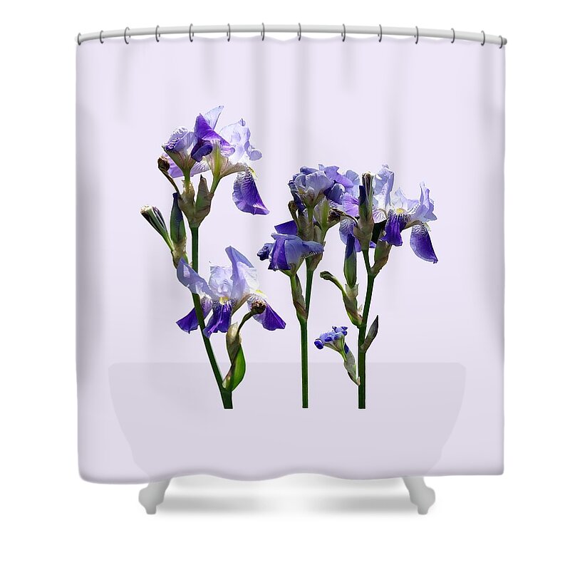 Iris Shower Curtain featuring the photograph Group of Purple Irises by Susan Savad