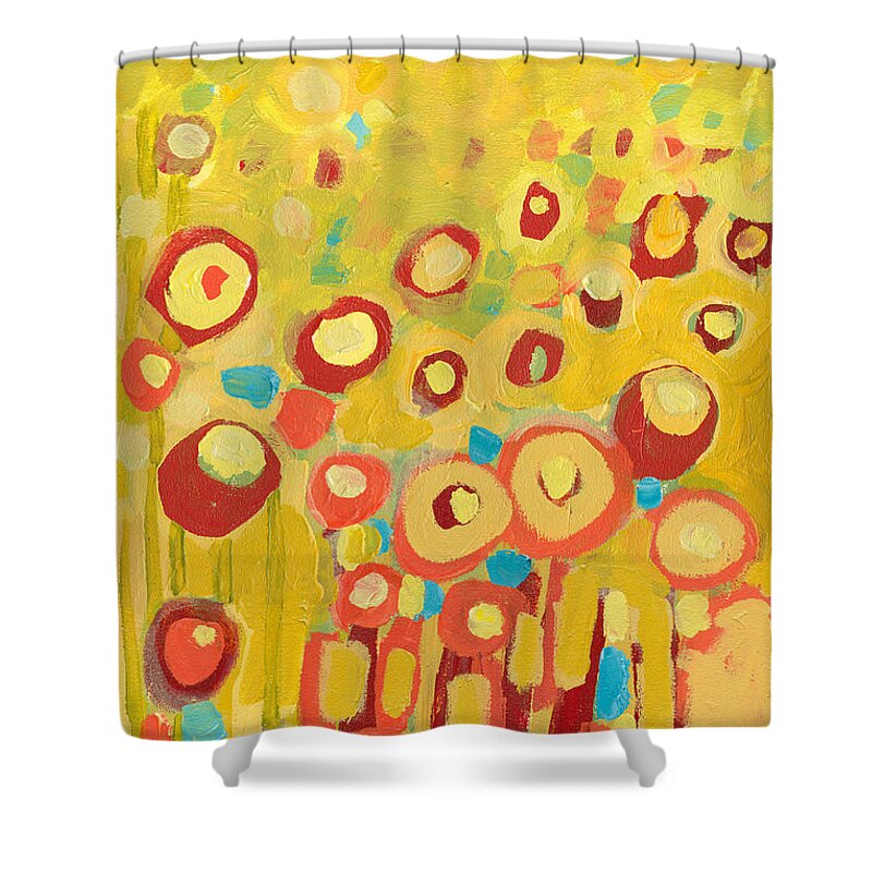 Abstract Shower Curtain featuring the painting Growing in Yellow No 2 by Jennifer Lommers