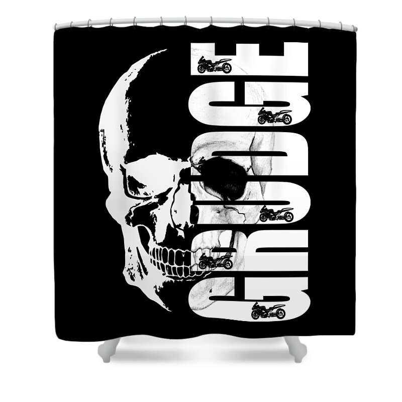 Drag Shower Curtain featuring the digital art Grudge Skull by Jack Norton
