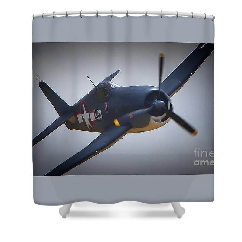 Transportation. Airplane Shower Curtain featuring the photograph Grumman F6F Hellcat K-29 by Gus McCrea