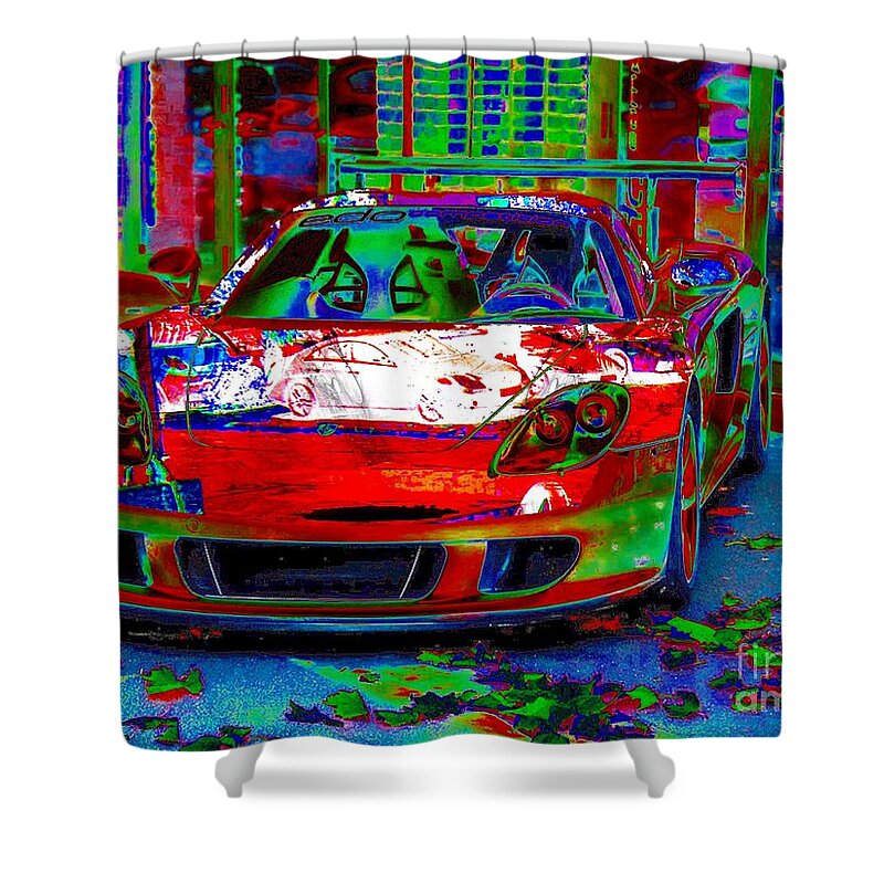 Digital Art Shower Curtain featuring the photograph GT Porsche Carrera by Rogerio Mariani