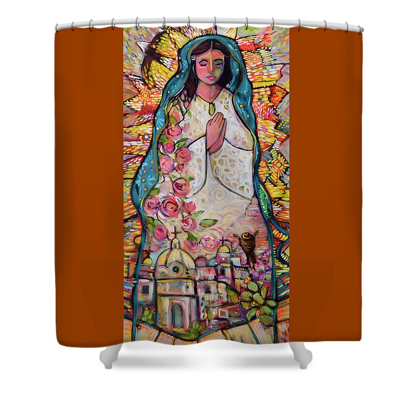 Jen Norton Shower Curtain featuring the painting Guadalupe by Jen Norton