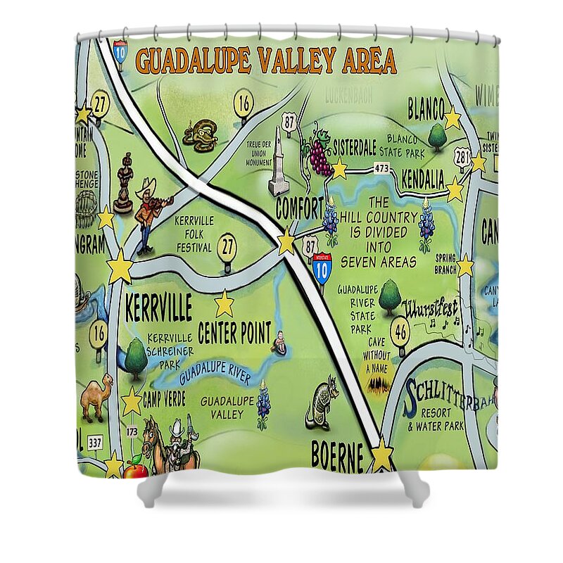 Guadalupe Shower Curtain featuring the digital art Guadalupe Valley Area by Kevin Middleton
