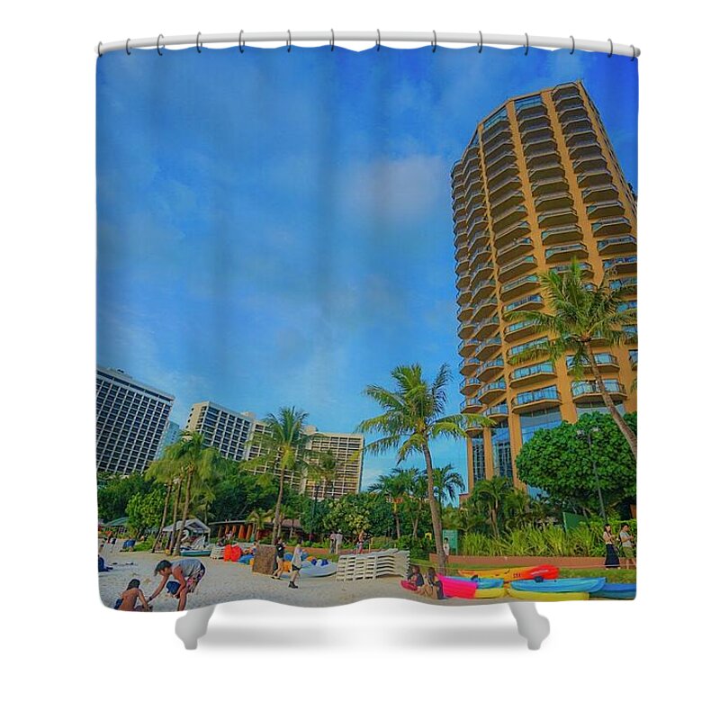 Usa Shower Curtain featuring the photograph Guam Tumon Beach by Street Fashion News