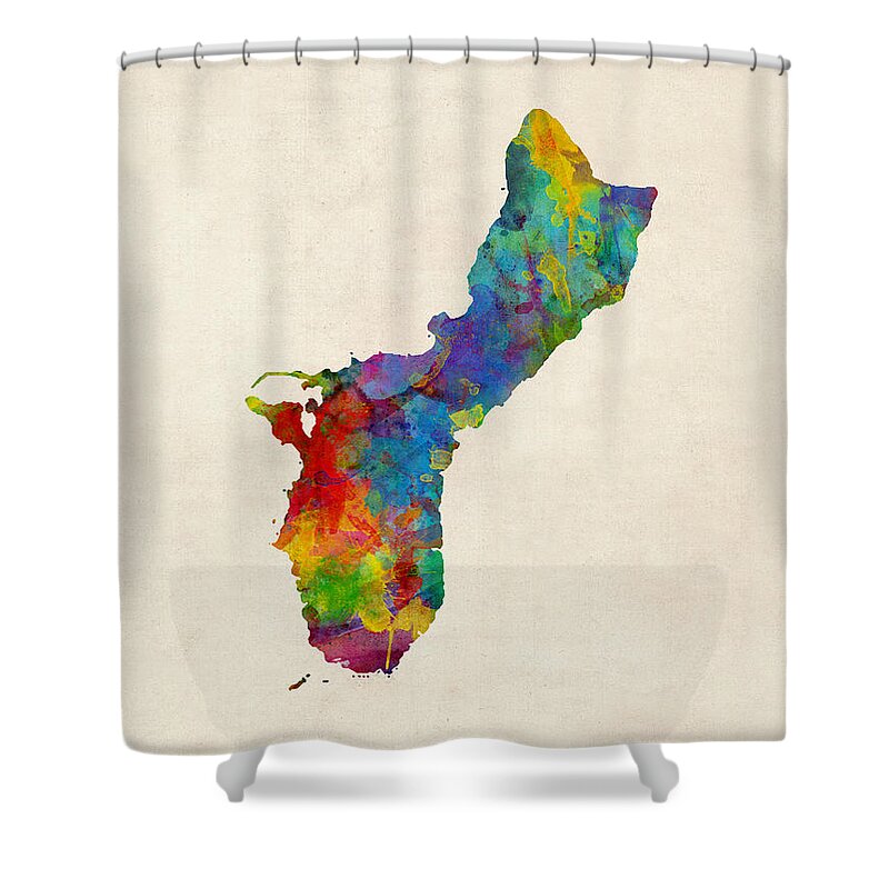Map Art Shower Curtain featuring the digital art Guam Watercolor Map by Michael Tompsett