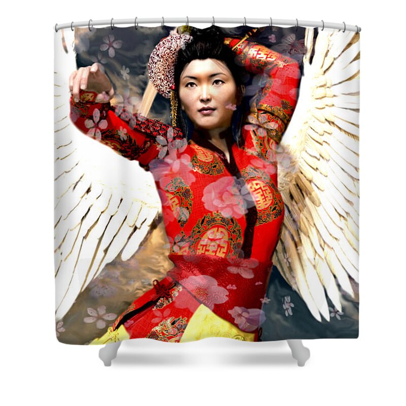 Guardian Angel Shower Curtain featuring the painting Guardian Angel 8 by Suzanne Silvir