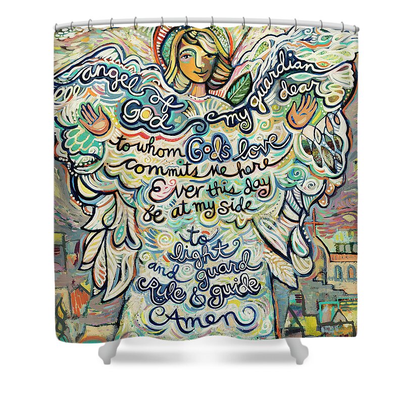 Jen Norton Shower Curtain featuring the painting Guardian Angel by Jen Norton