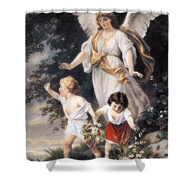 Old Masters Shower Curtain featuring the painting Guardian Angel by Bernhard Plockhorst