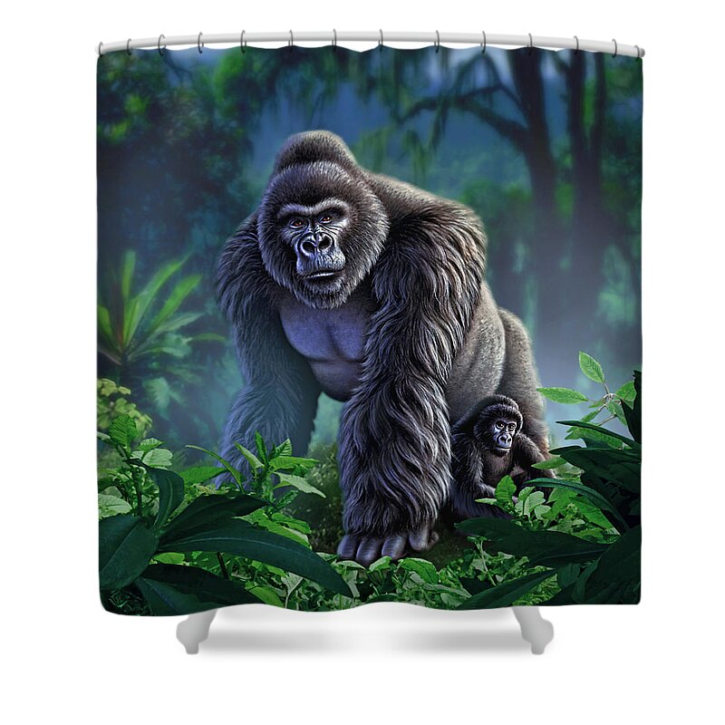 Gorilla Shower Curtain featuring the painting Guardian by Jerry LoFaro