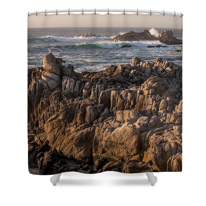 Rocky Coastline Shower Curtain featuring the photograph Guardians of the Shore by Derek Dean