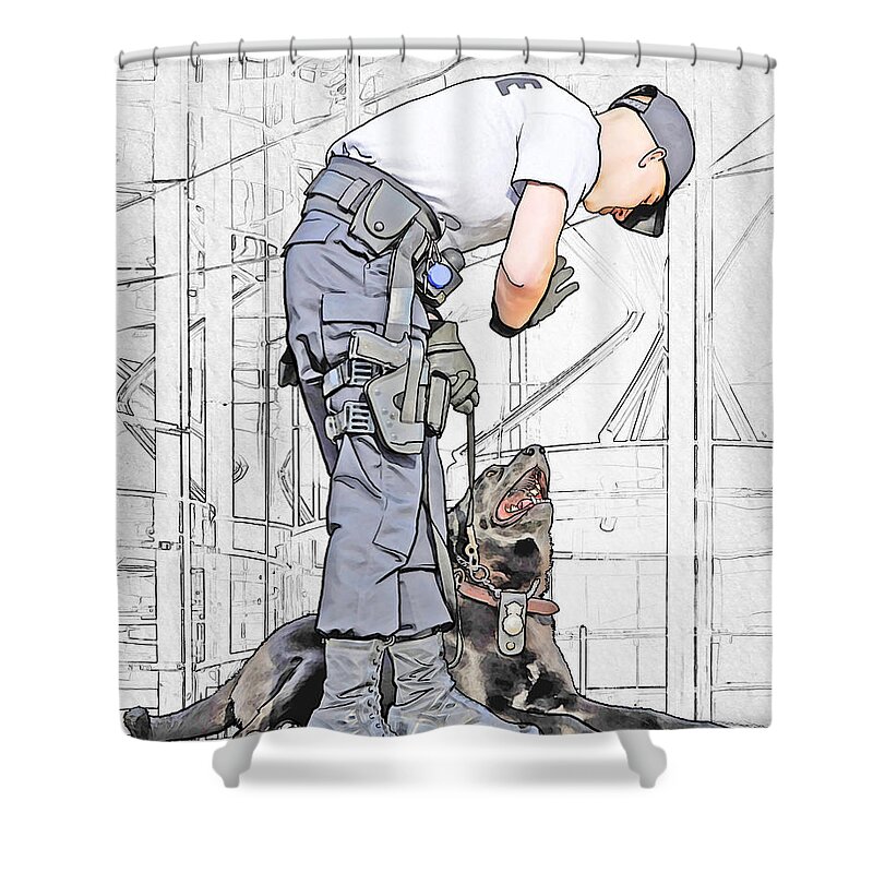 Policeman Shower Curtain featuring the digital art Guarding the City by Frances Miller