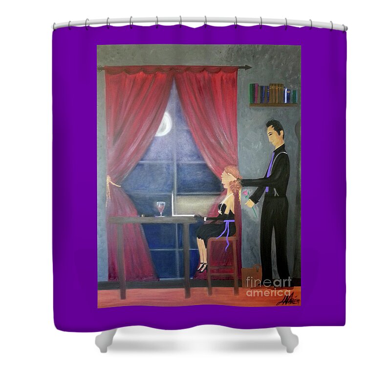 Couples Shower Curtain featuring the painting Guess Who? by Artist Linda Marie