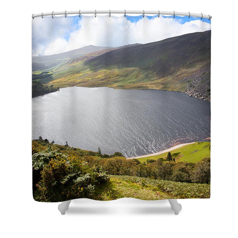 Clouds Shower Curtain featuring the photograph Guinness Lake in Wicklow Mountains Ireland by Semmick Photo