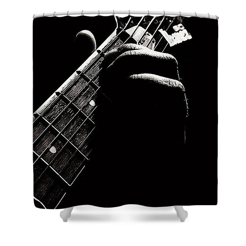 Guitar Shower Curtain featuring the painting Guitars details - 01 by AM FineArtPrints