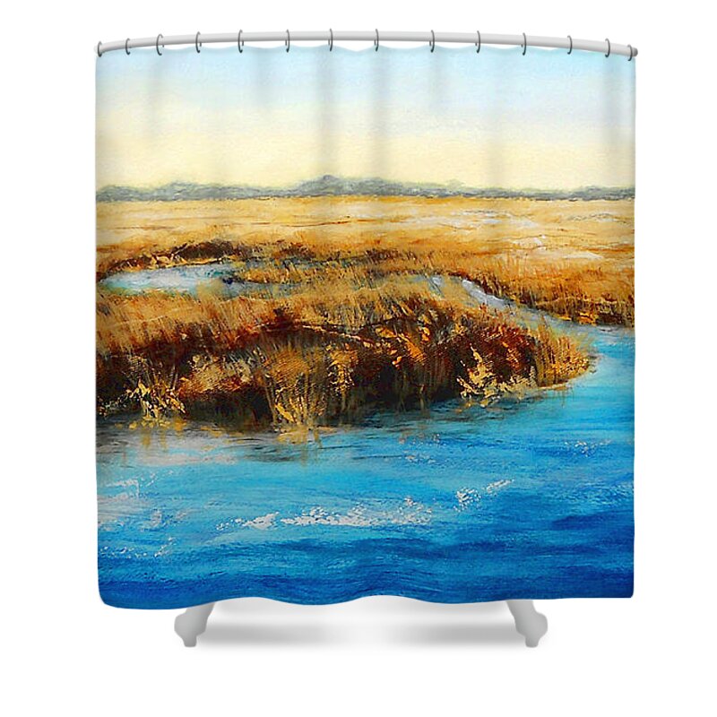 Fine Art Shower Curtain featuring the painting Gulf Coast Marsh I Original Fine Art Painting by G Linsenmayer