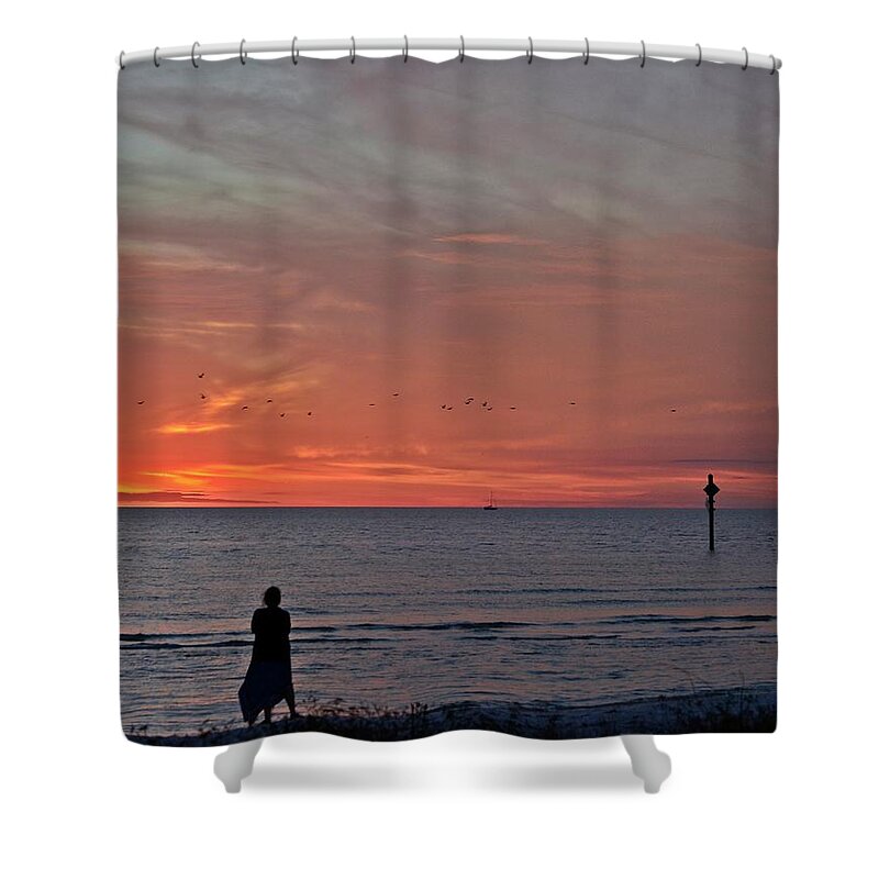 Gulf Shower Curtain featuring the photograph Gulf Sunset Skies by JD Bennett