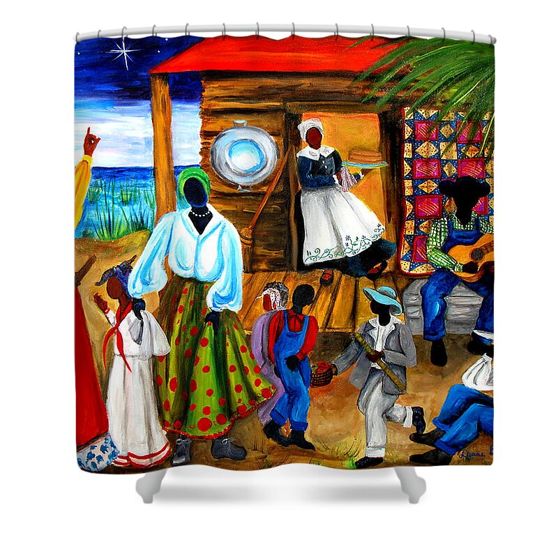 Gullah Shower Curtain featuring the painting Gullah Christmas by Diane Britton Dunham