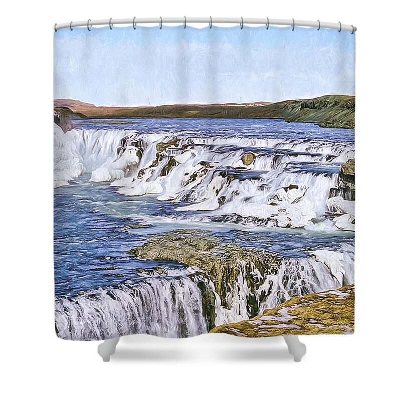 Europe Shower Curtain featuring the digital art Gullfoss Waterfalls 3 by Roy Pedersen