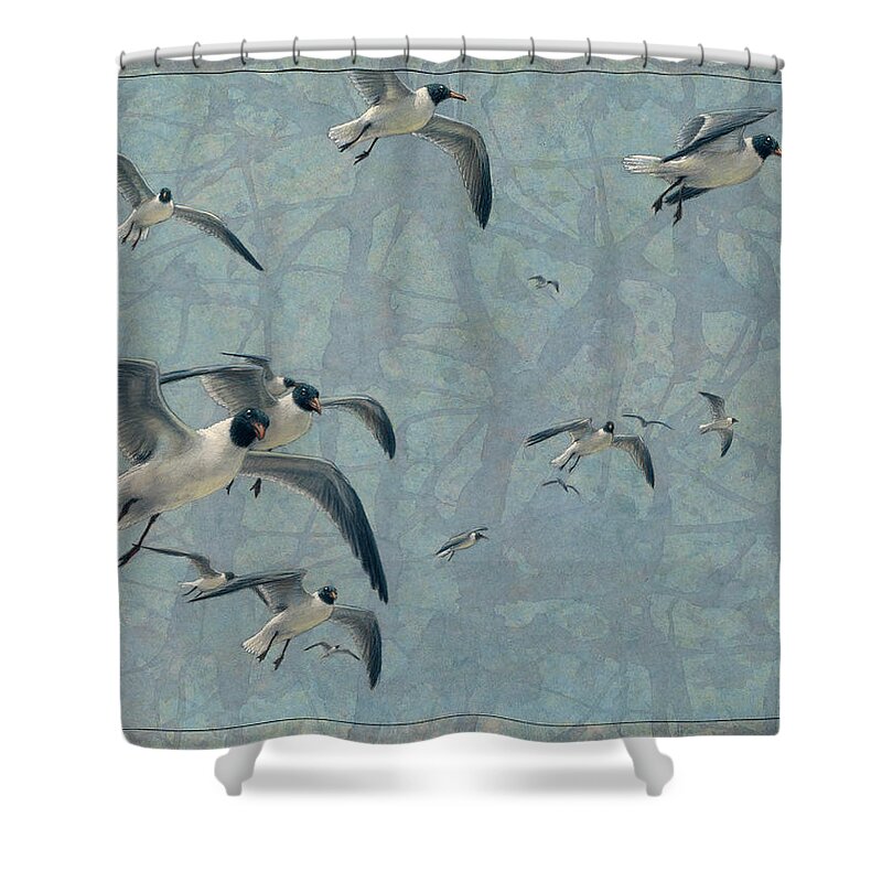 Gulls Shower Curtain featuring the painting Gulls by James W Johnson