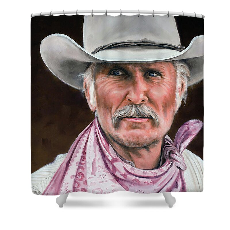Cowboy Shower Curtain featuring the painting Gus McCrae Texas Ranger by Rick McKinney
