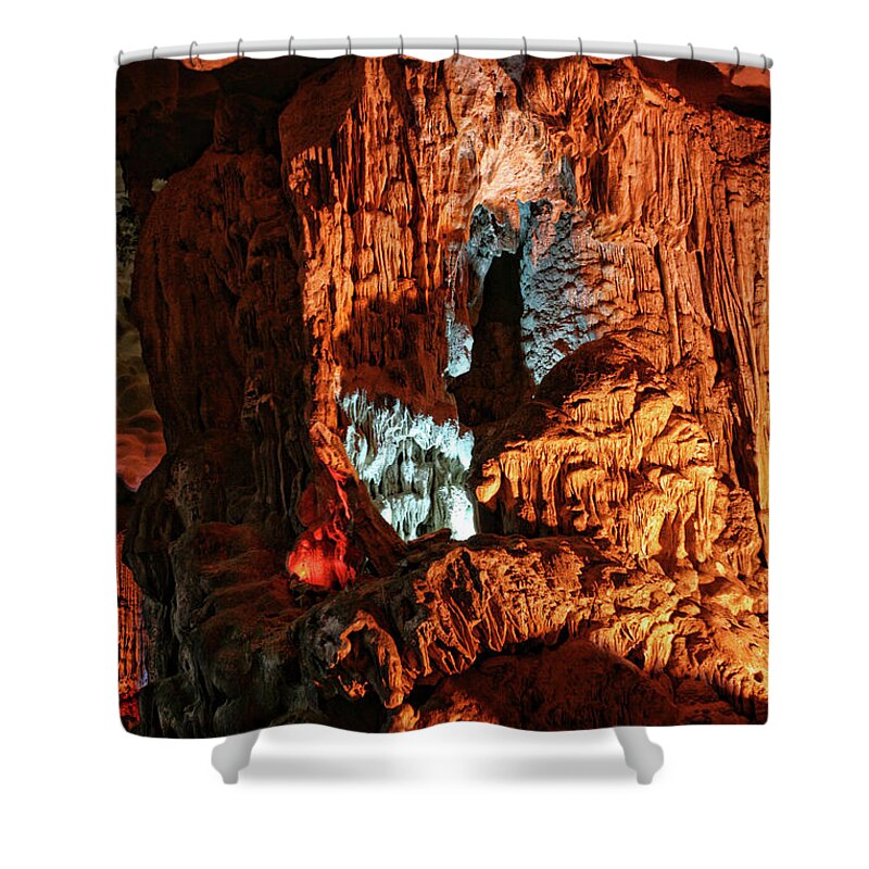 Hang Sung Sot Limestone Cave Shower Curtain featuring the photograph Ha Long Bay Cave I by Chuck Kuhn