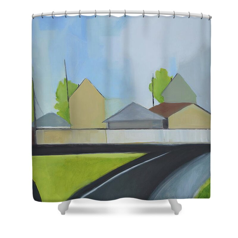 Suburban Landscape Shower Curtain featuring the painting Hackensack Exit by Ron Erickson