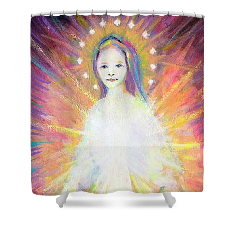 Mother Mary Shower Curtain featuring the painting Hail Holy Queen by Steve Gamba