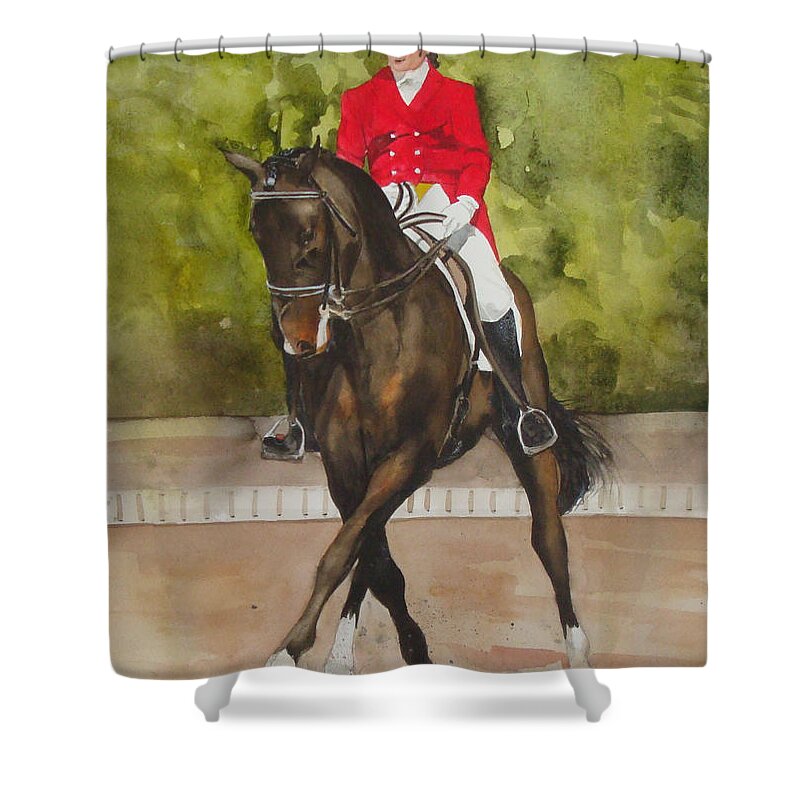 Horse Shower Curtain featuring the painting Half-Pass To The Right by Jean Blackmer