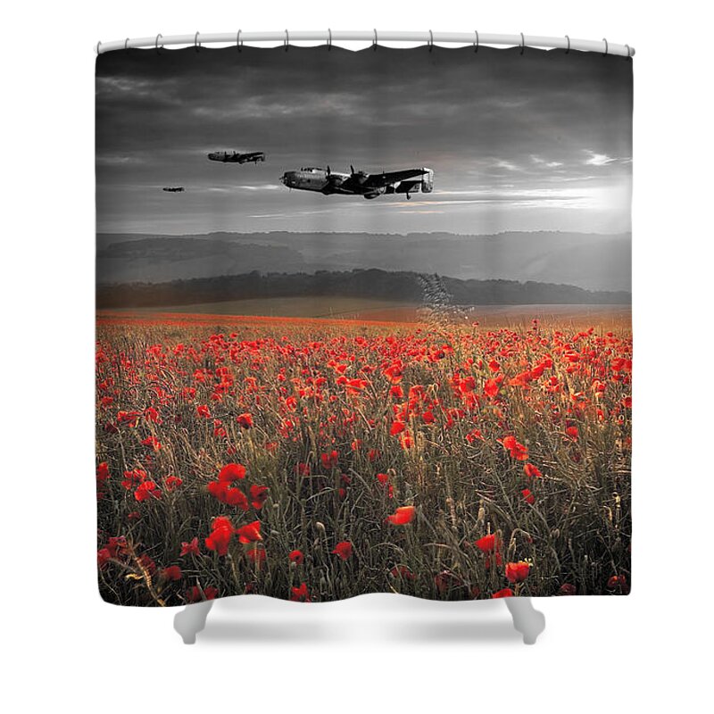 Handley Page Halifax Shower Curtain featuring the digital art Halifax Bomber Boys by Airpower Art