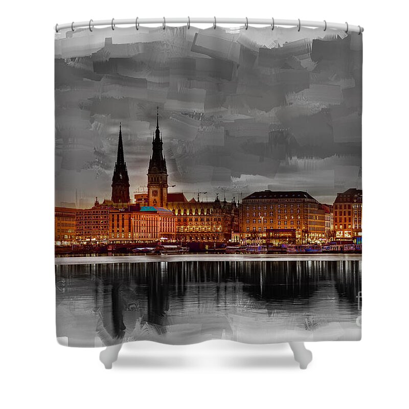Hamburg Shower Curtain featuring the painting Hamburg Germany Skyline 01 by Gull G