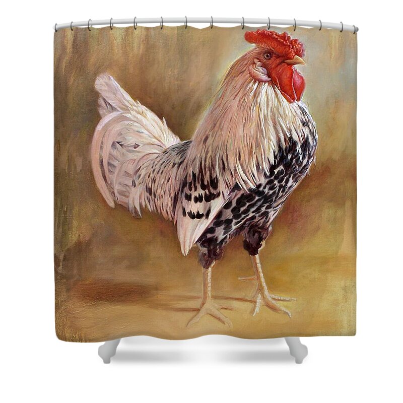 Rooster Shower Curtain featuring the painting Hamburg Rooster by Hans Droog