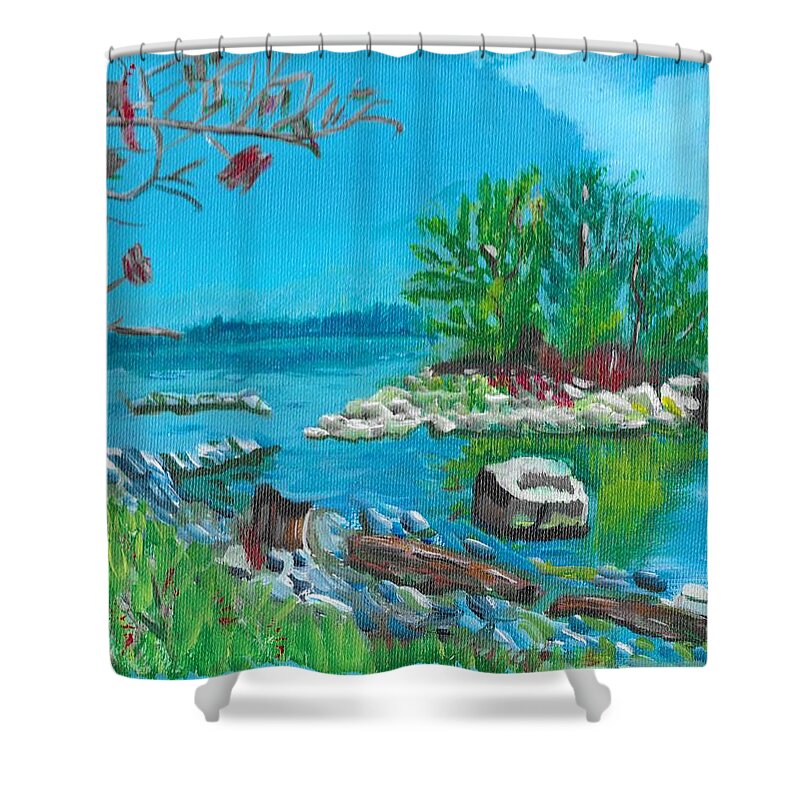 Landscape Shower Curtain featuring the painting Hamilton inner bay by David Bigelow