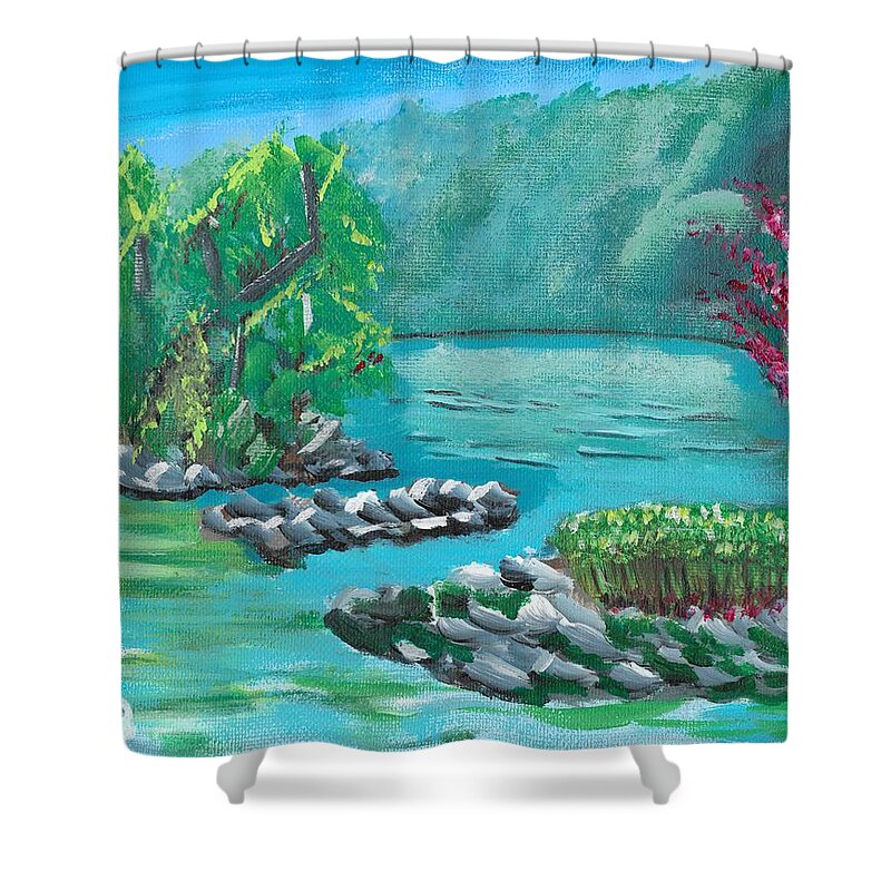 Landscape Shower Curtain featuring the painting Hamilton little islands by David Bigelow