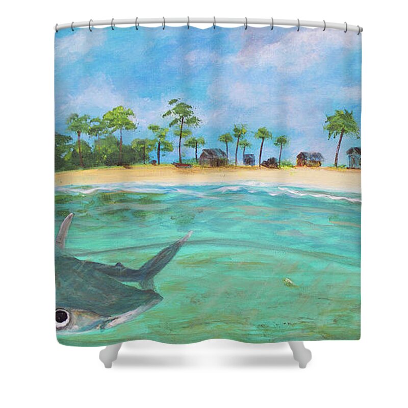 Keys Shower Curtain featuring the painting Hammerhead Bay by Ken Figurski